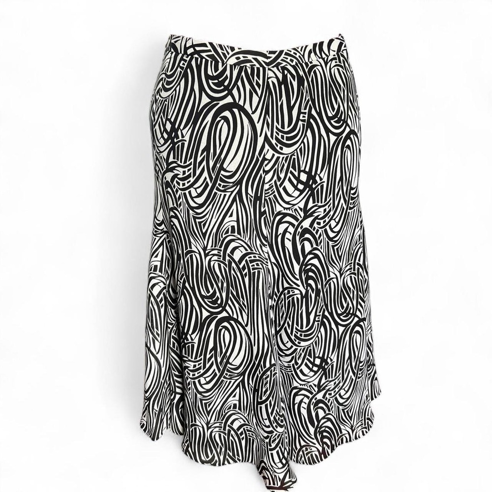 Black & white silk abstract print midi skirt size 6 petite whimsygoth fairy